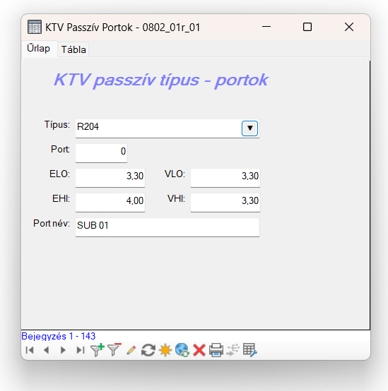 KTV passzív típus portok űrlap KTV passzív típus portok űrlap