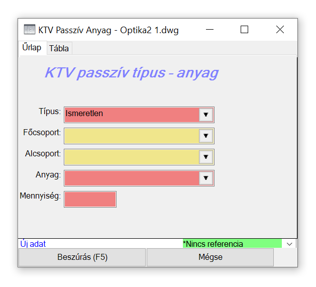 KTV passzív típus portok űrlap KTV passzív típus anyag űrlap
