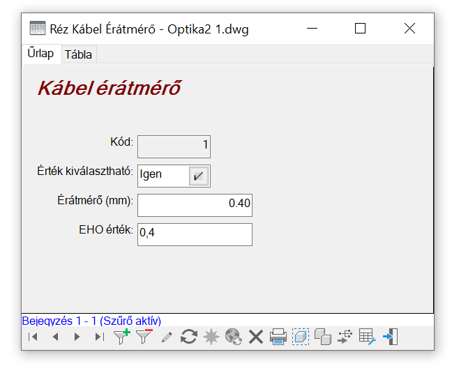 Rézkábel érátmérő űrlap Rézkábel érátmérő űrlap