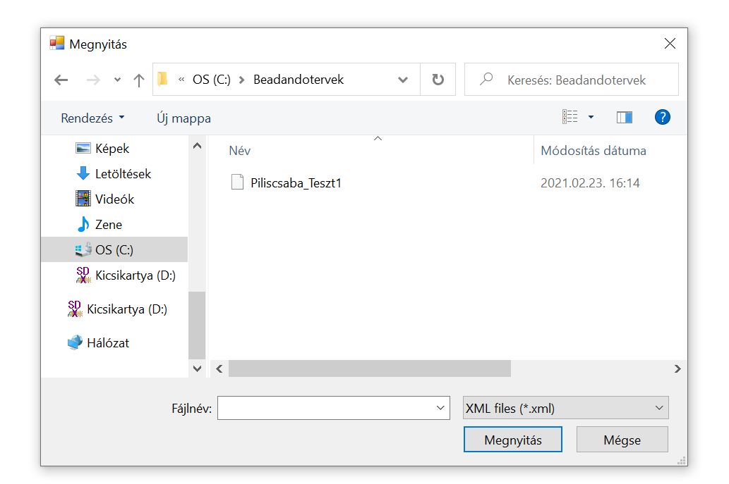 XML beolvasás tallózás XML beolvasás tallózás