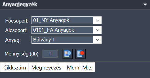Anyagjegyzék fül