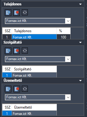Tulajdonos, Szolgáltató, Üzemeltető fül