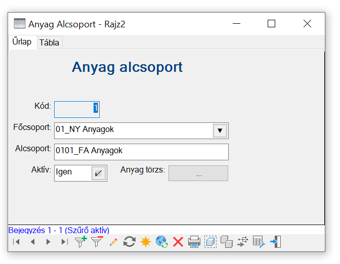 Anyag alcsoport Anyag alcsoport