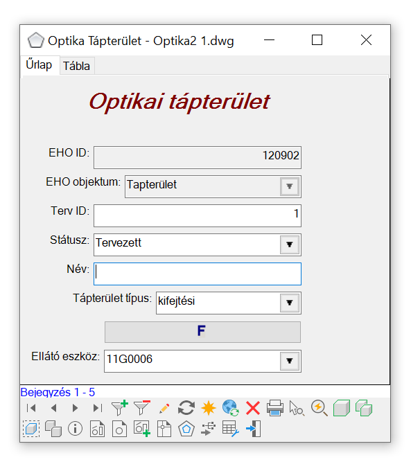 Optikai tápterület űrlap Optikai tápterület űrlap