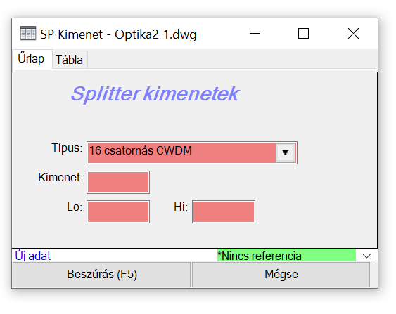 Splitter típus űrlap Splitter típus űrlap