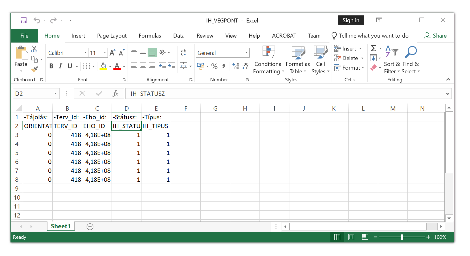 Importálandó Excel fájl