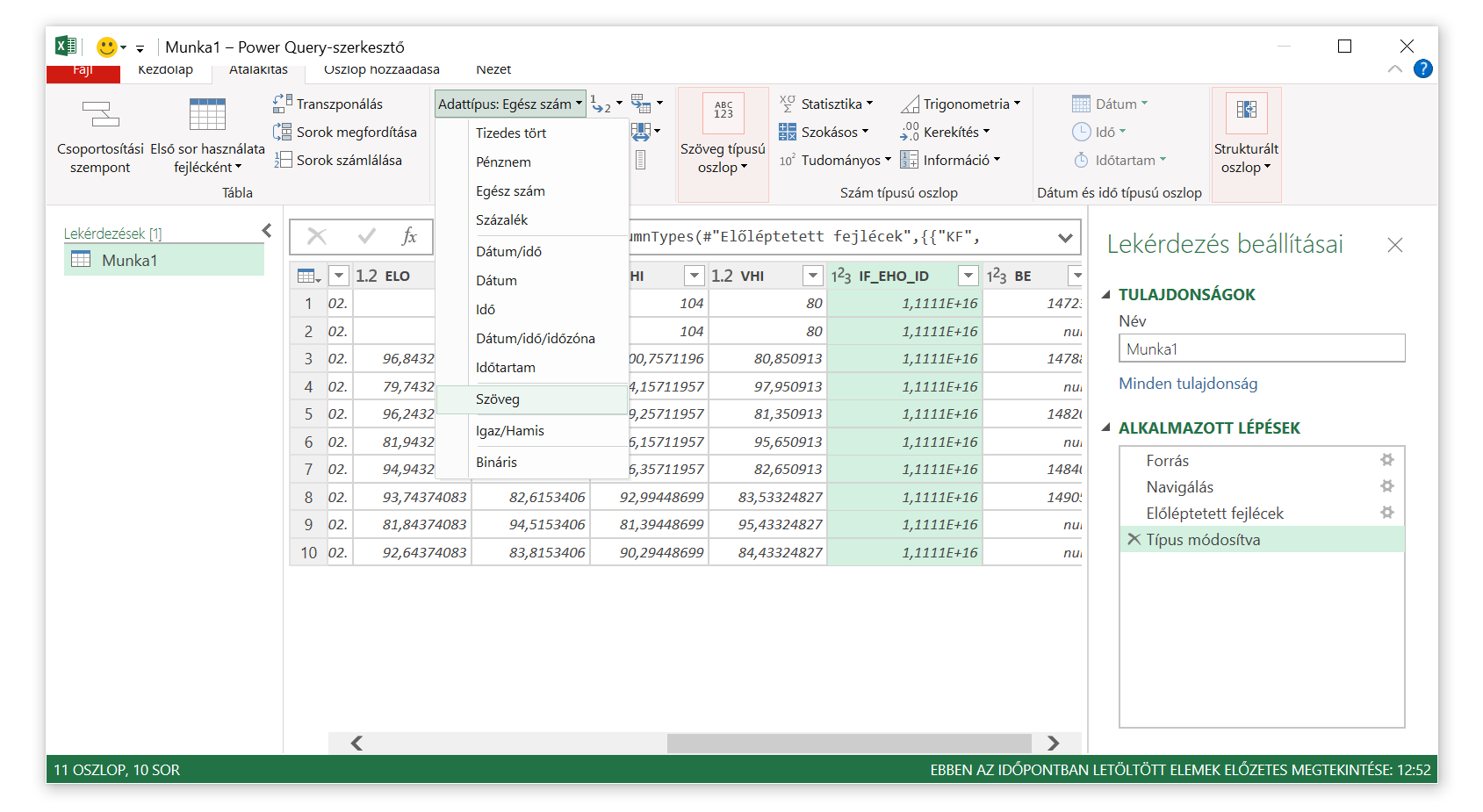 Excel - adattípus átalakítása